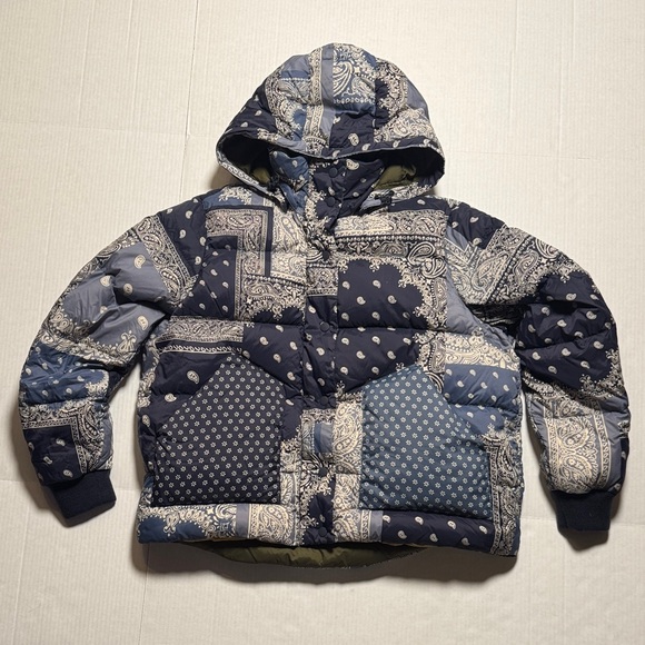 THE GREAT. OUTDOORS The Down Polar Puffer Patchwork Bandana Hooded Jacket M - Picture 2 of 16
